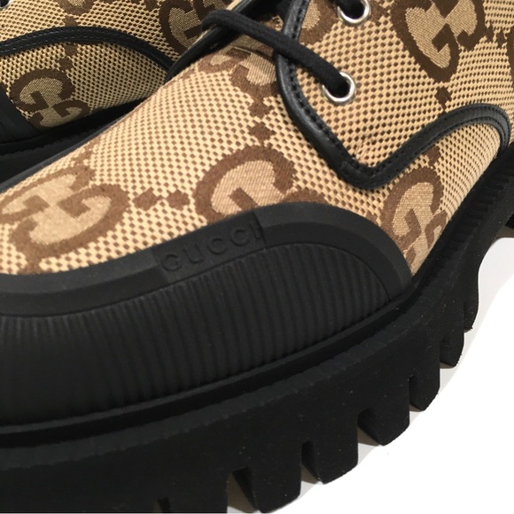 GUCCI SUPREME MACRO GG CANVAS LACE-UP SHOES -BEIGE / BLACK -MEN US 9.5 -NEW - Picture 7 of 9
